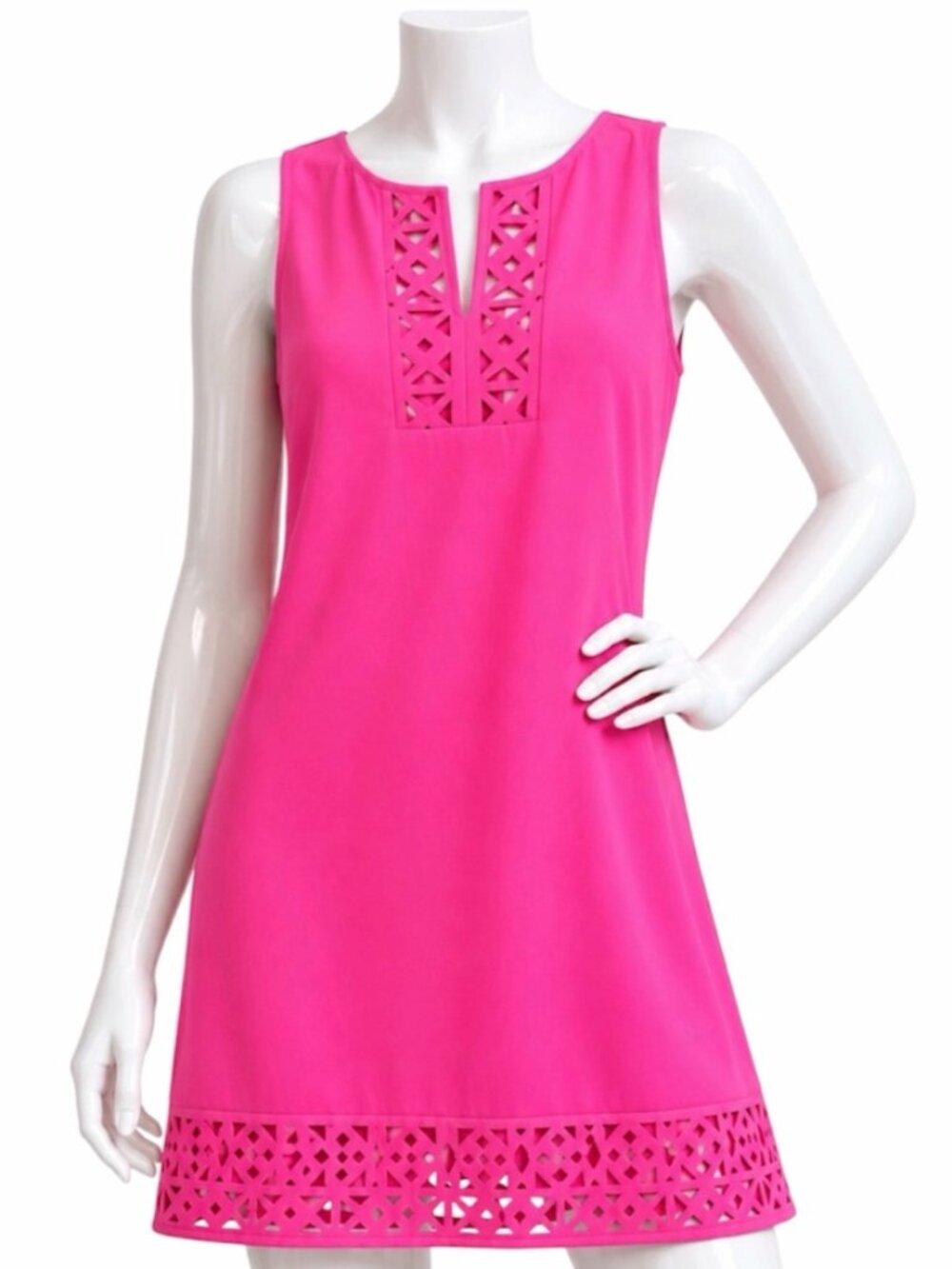 TCEC Hot Pink Laser Cut Sleeveless Tunic Dress Size M